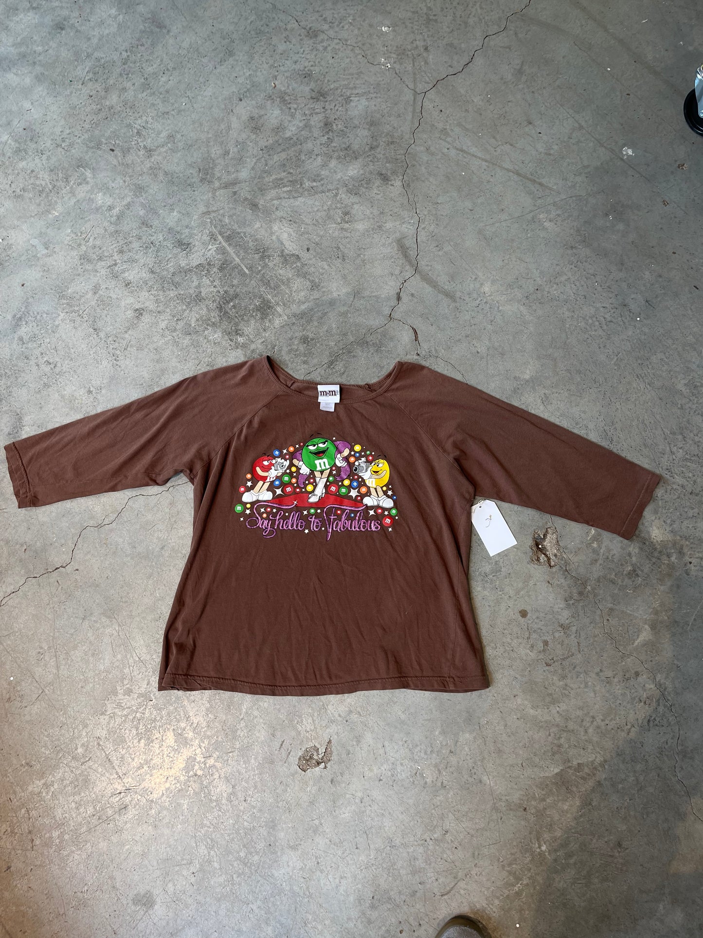 Brown Y2K M&M long sleeve tee—WMNS S