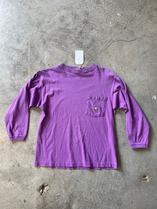 Vintage Flower Embroidery Pocket Tee—Purple—Men’s S/SM