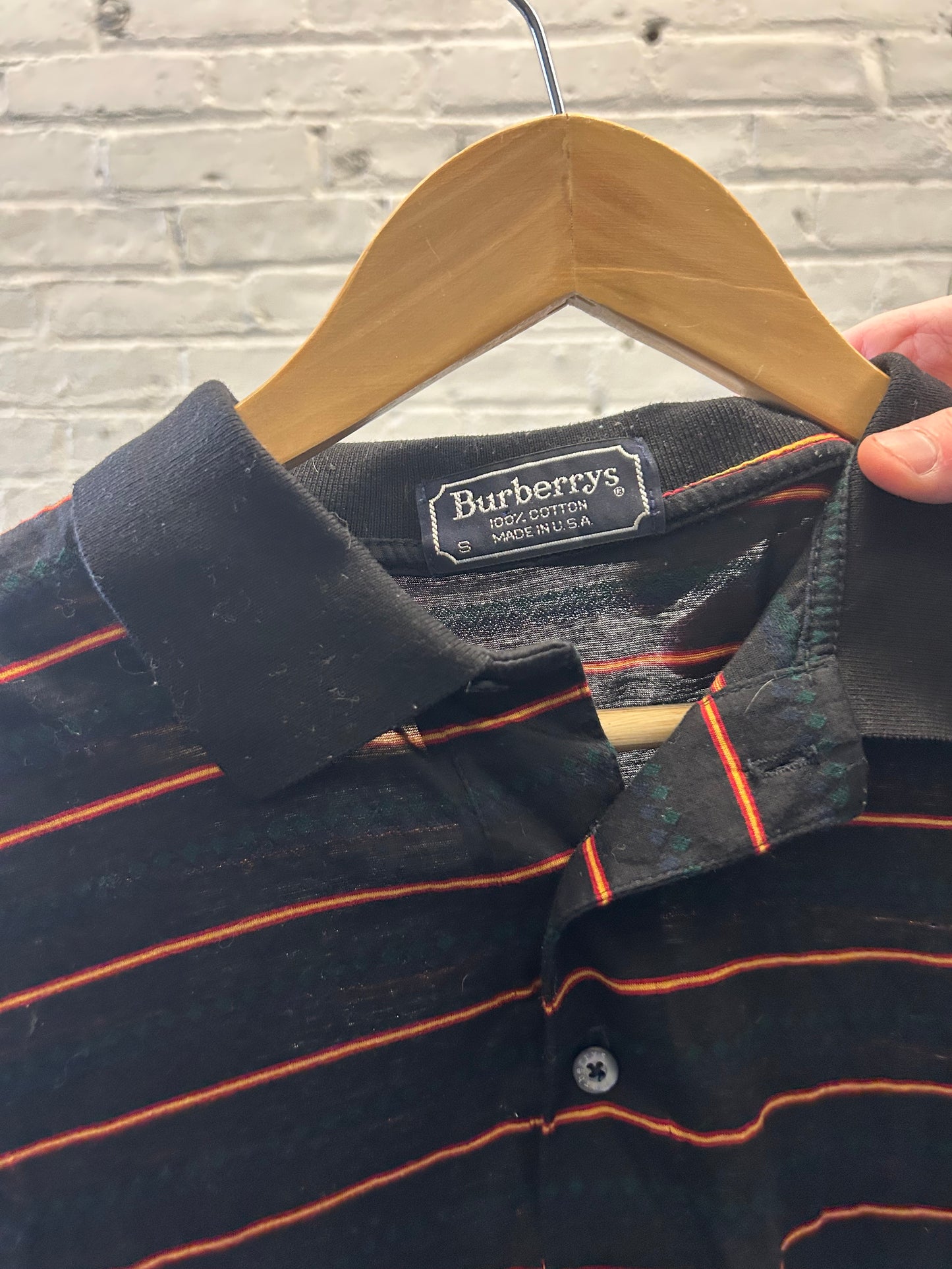 Burberry's Black and Orange Striped Polo - Large