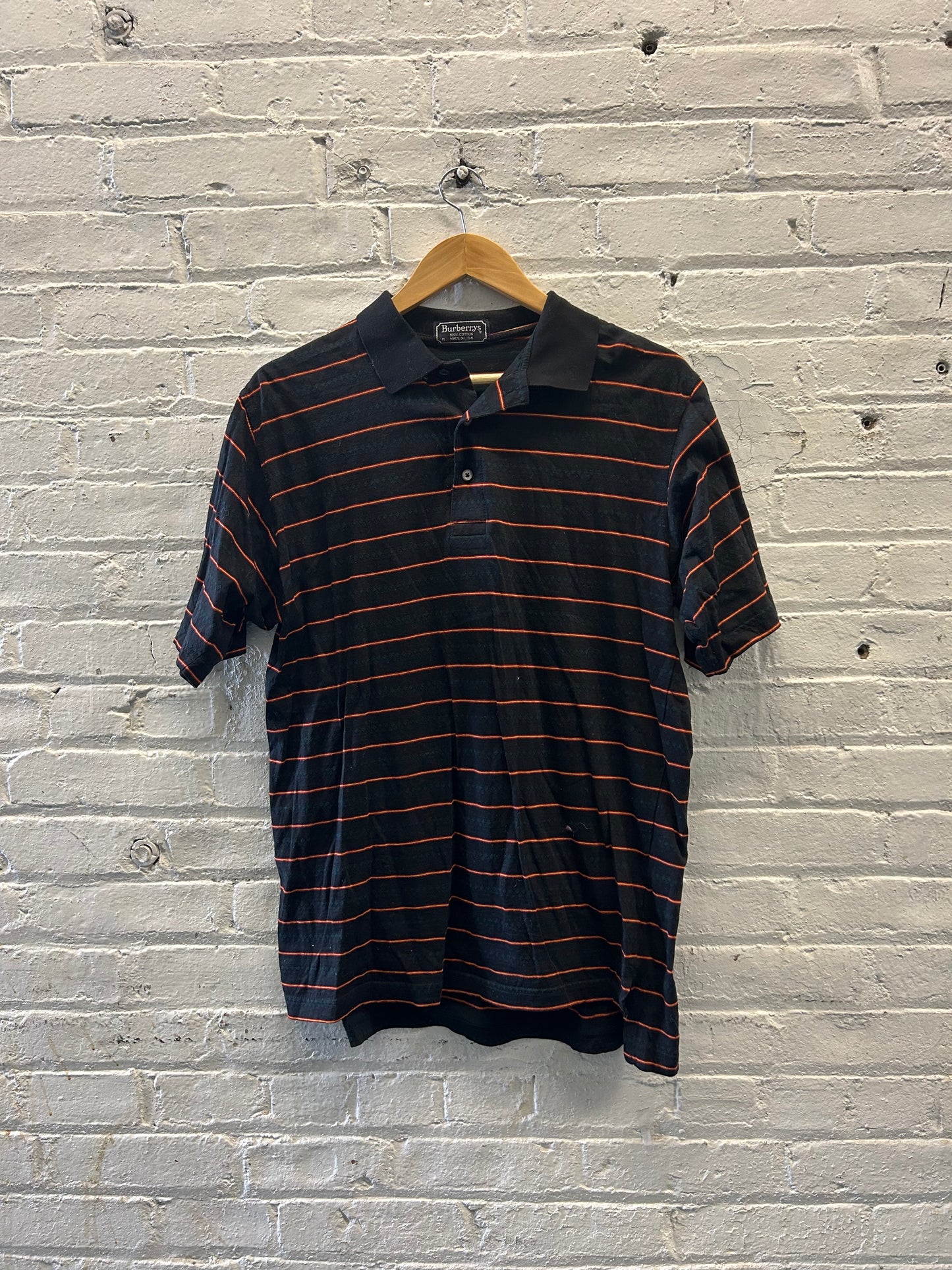 Burberry's Black and Orange Striped Polo - Large