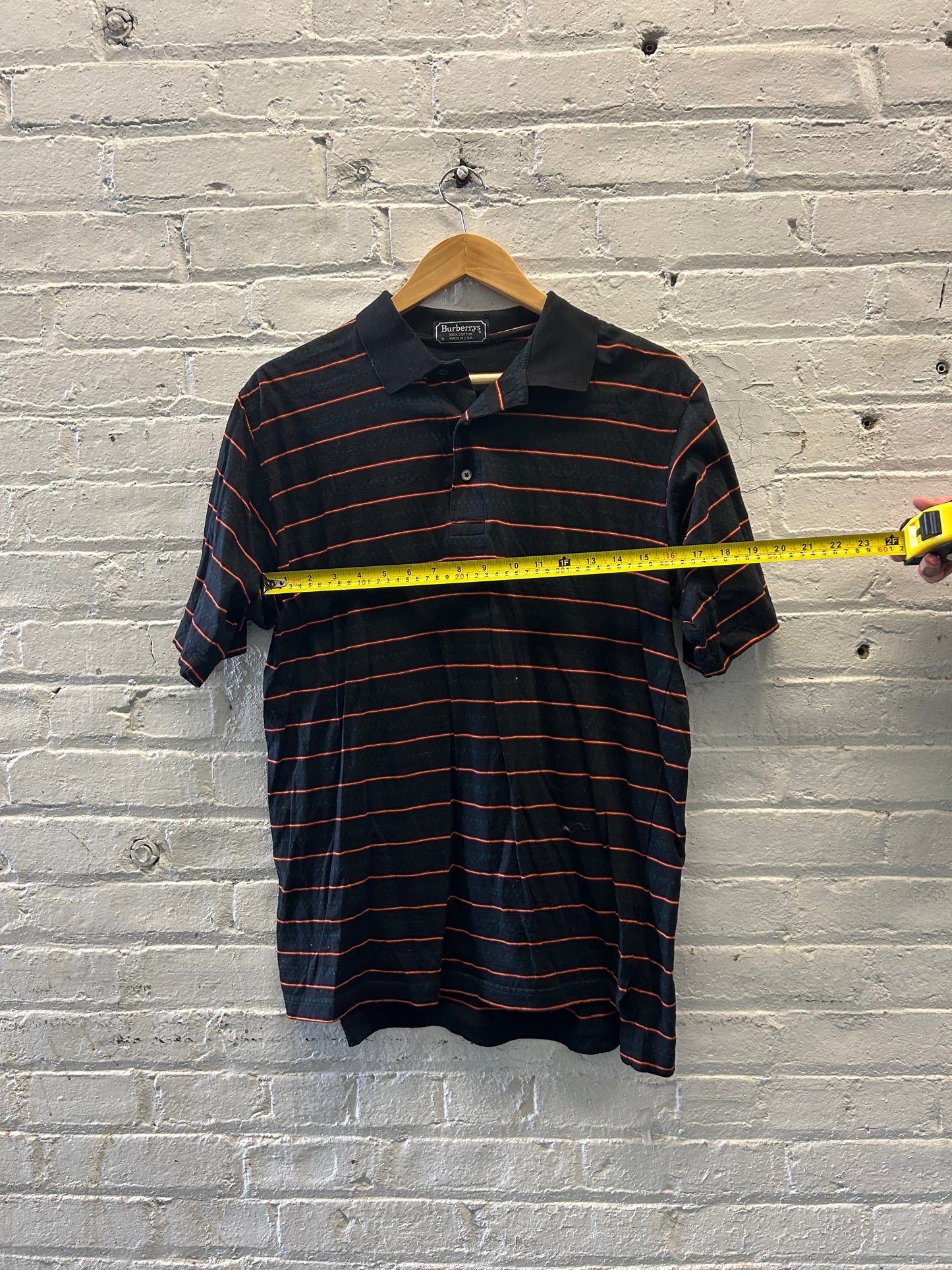 Burberry's Black and Orange Striped Polo - Large